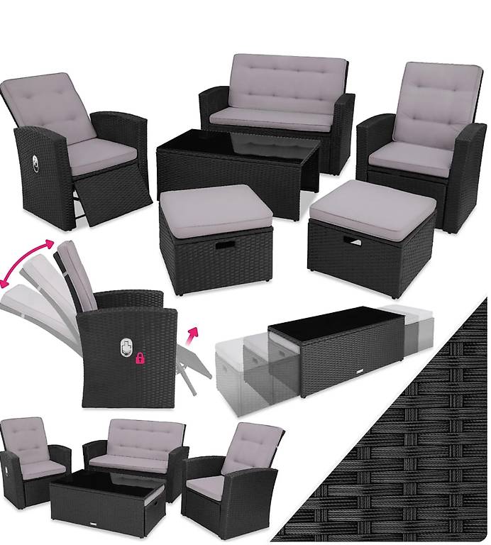 Rattan Lounge Bari schwarz