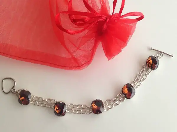 Bracelet cabochons carrés Swarovksi Smoked Topaz