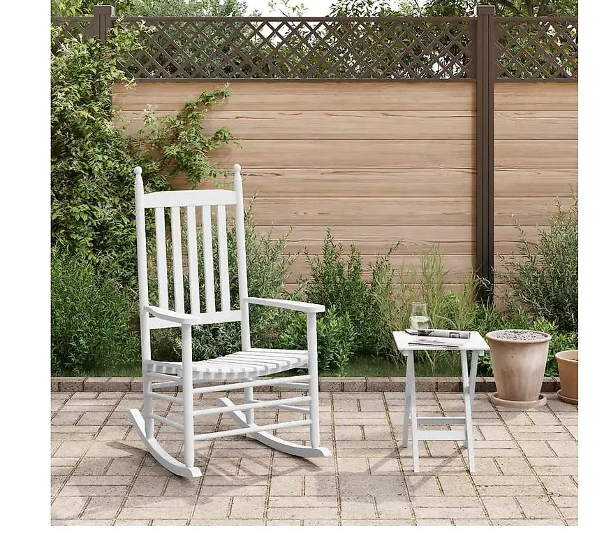 Schaukelstuhl mit Klapptisch Weiss Massivholz Pappel