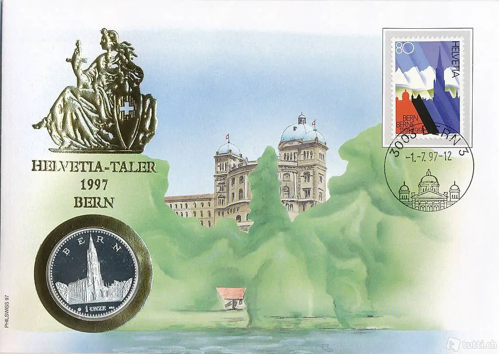 Numisbrief Helvetia Taler 1997-1999 Silber-Unze 999/1000
