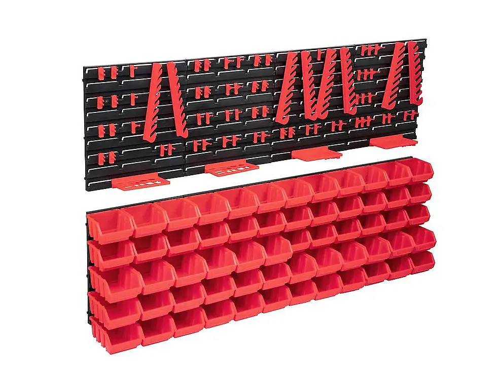 136-tlg. Werkzeugwand mit Sichtlagerkästen Rot und Schwarz