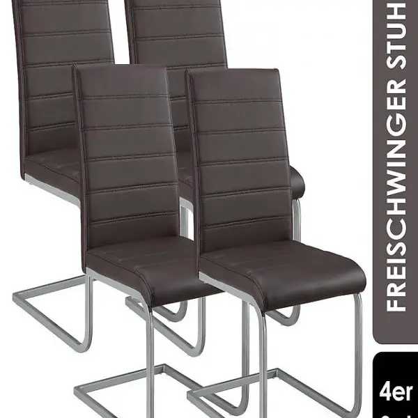  Freischwinger Stuhl Vegas 4er Set aus Kunstleder in braun