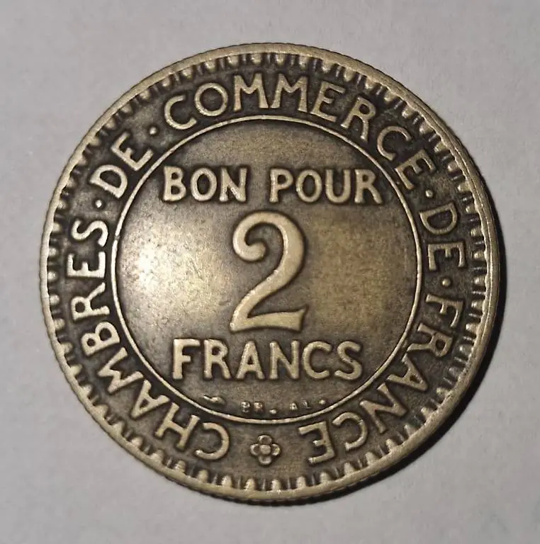Münze, alt, Chambre de Commerce, 2 francs, 1923