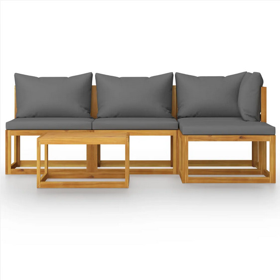 5-tlg. Garten-Lounge-Set mit Auflage Massivholz Akazie