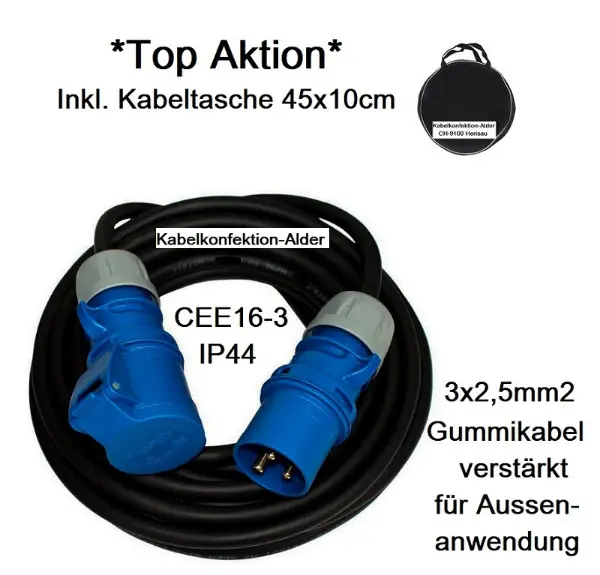 Campingkabel Aktion 25m nur 89.- inkl. Tasche