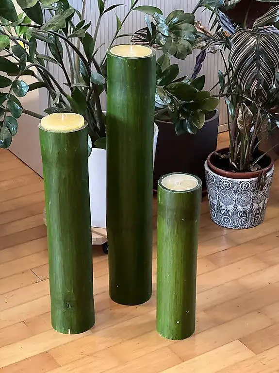3 Bamboo candle holders, green, modern design