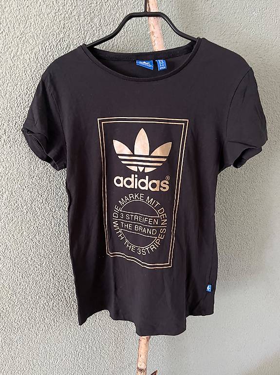 Adidas-Shirt Schwarz mit Goldschriftzug, Grösse S