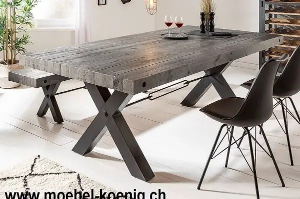  Massiver Esstisch ODIN - 240cm grau Pinienholz Industrial