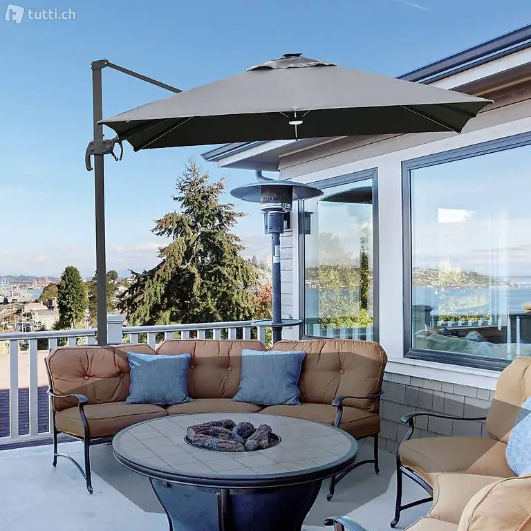  Sonnenschirm 3x3m Ampelschirm Alu Roma Schirm mit Solar-