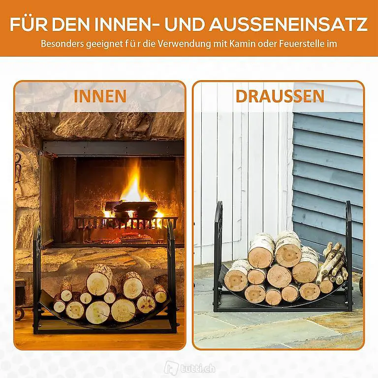  Kaminholzregal Kaminholzständer Metall Schwarz 60,5 cm x 36
