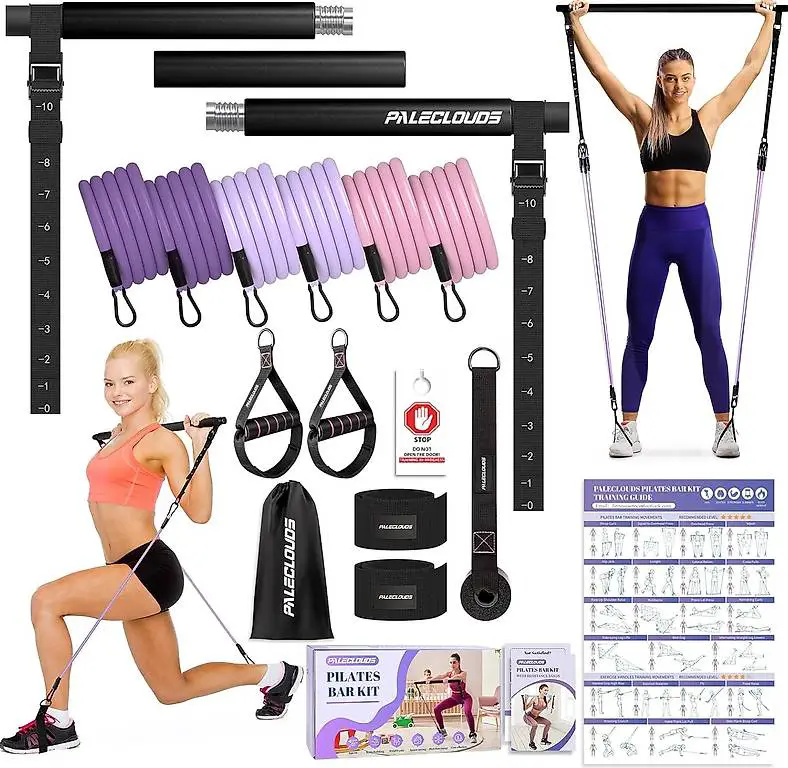 Pilates Stange, Pilates Bar Set mit 3 Paar Widerstandsbänder