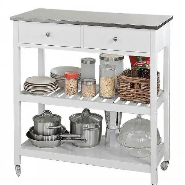  Küchenwagen Edelstahlplatte Servierwagen Weiss FKW47-W