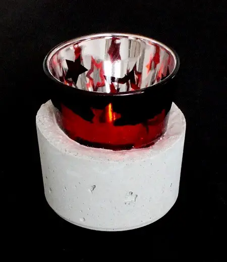 Teelicht-Glas rot mit Sternen in Beton (2Stk.)