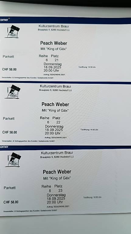Tickets Peach Weber King of Gäx, Luzern