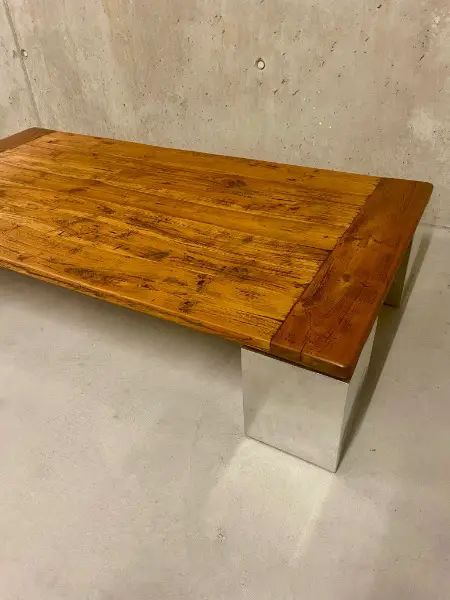 Massiver Couch Tisch Teakholz & Chrom stabil Wohnzimmer Holz