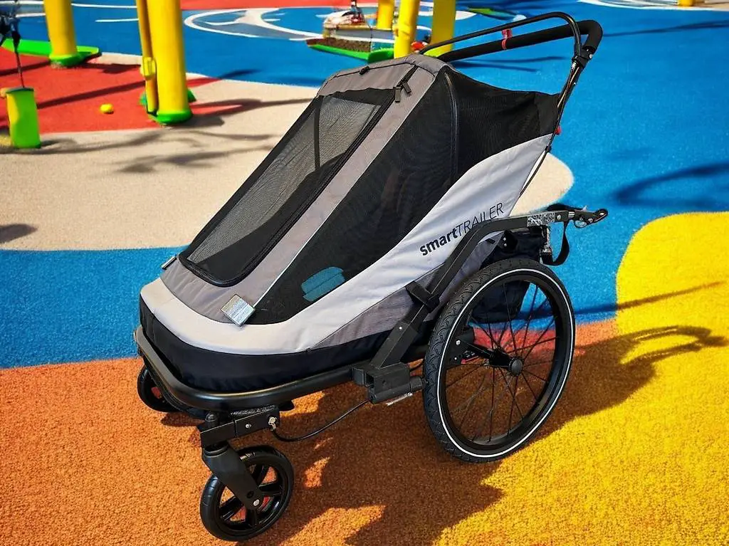 neuer 3in1 Fahrradanhänger Kinderwagen + Babyschale GRAU NEU