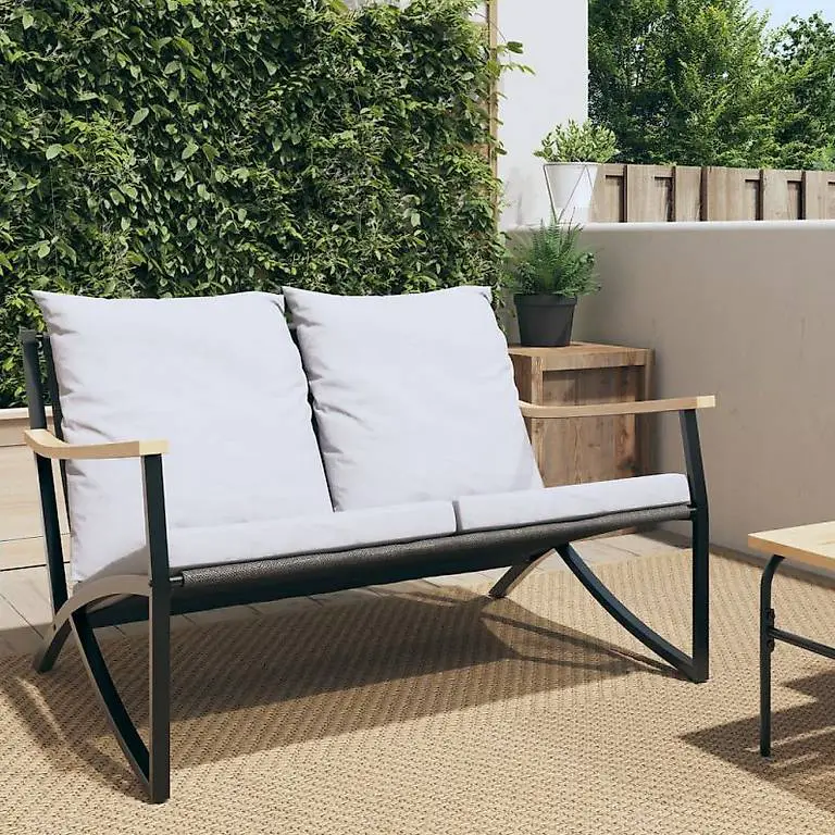 Gartenbank mit Kissen 120 cm Schwarz Stahl