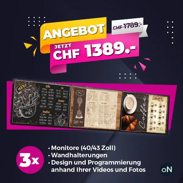3x digitales menüboard für restaurant, bars, bäckereien