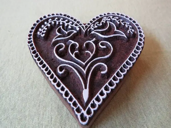 Holzstempel Blockprint für Stoff und Papier, Herz 2