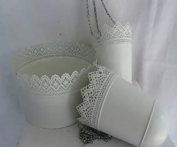 3 Blumenübertöpfe Metall weiss