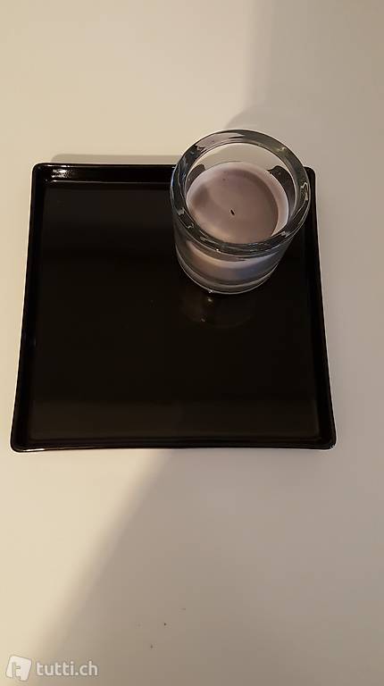 Interio schwarze Schale Platte Kerzenhalter quadratisch neuw