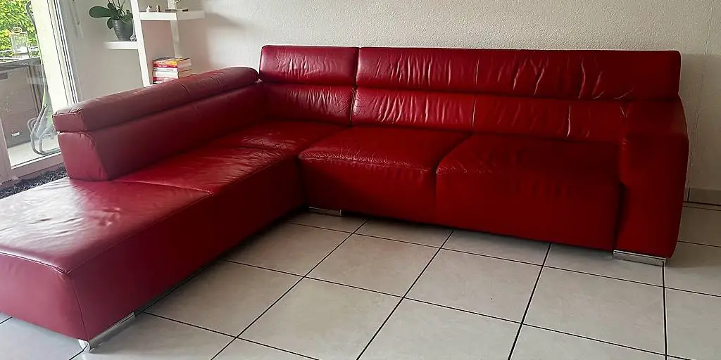 Ledersofa Rot rechte Seite Liegeecke