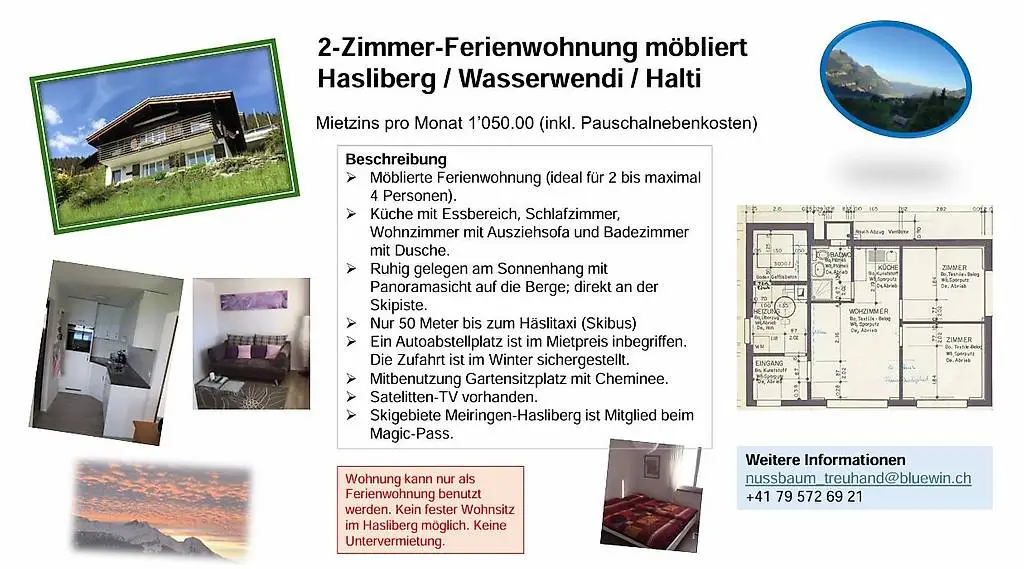 2-Zimmer-Ferienwohnung Hasliberg-Wasserwendi in Dauermiete