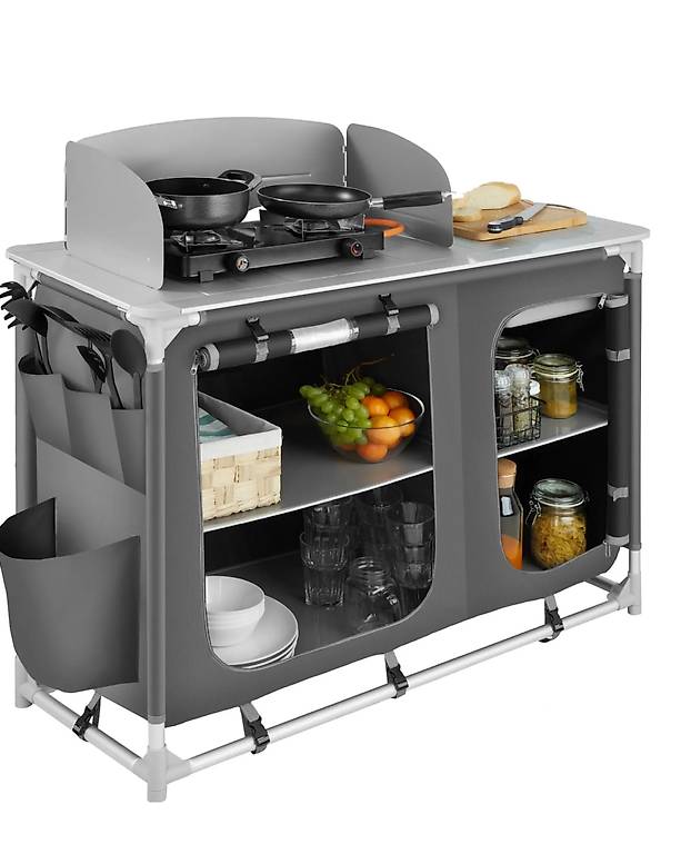 Campingküche Luxus mit 4 Fächern grau