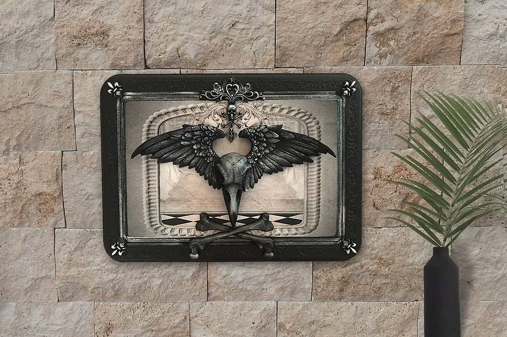 Gothic Relief-Wandbild mit Raben Totenkopf und Knochen *NEU*