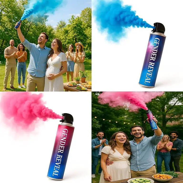Gender Reveal Party, Baby Shower Pulver Rauch Spray