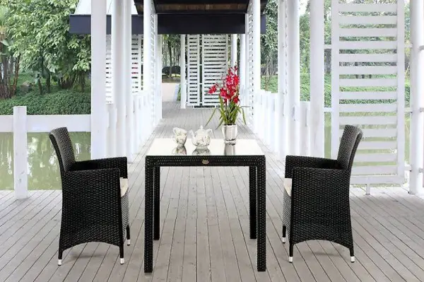 Rattan Gartenmöbel Tisch Set Schwarz