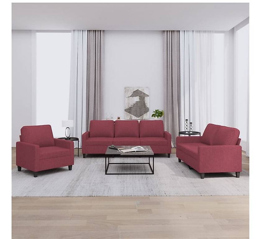 Sofagarnitur mit Kissen Weinrot Stoff