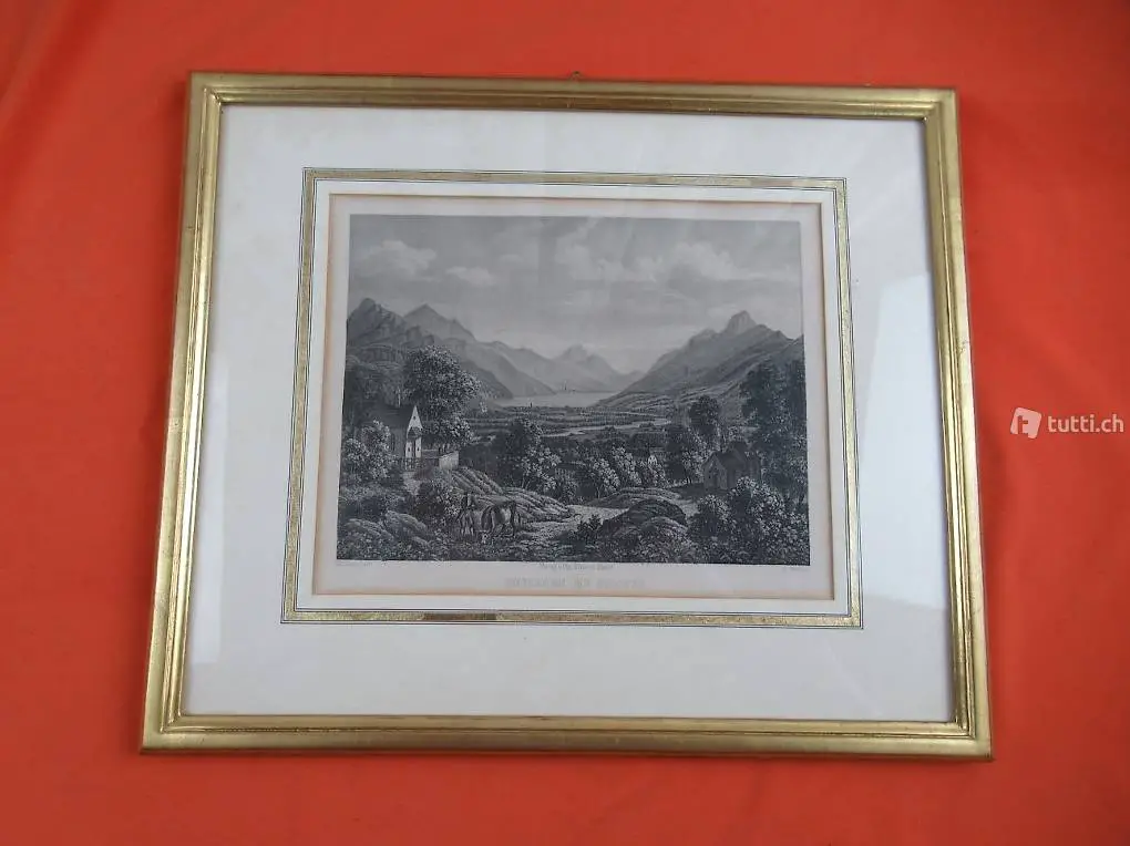  Alter Stich Umgebung von Schwyz Goldrahmen