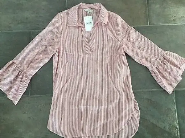 Damen Bluse Top Gr. 34 36 XS S NEU weiss Chiffon rot weiss