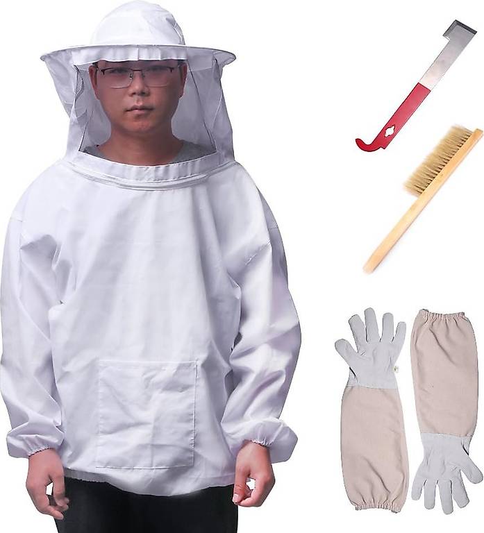 Imkerei-Schutzausrüstung-Set: Anzug, Handschuhe, Werkzeuge