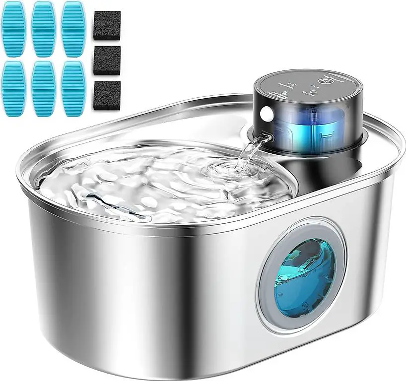 Katzenbrunnen Kabellos Edelstahl - Trinkbrunnen für Katze Ak