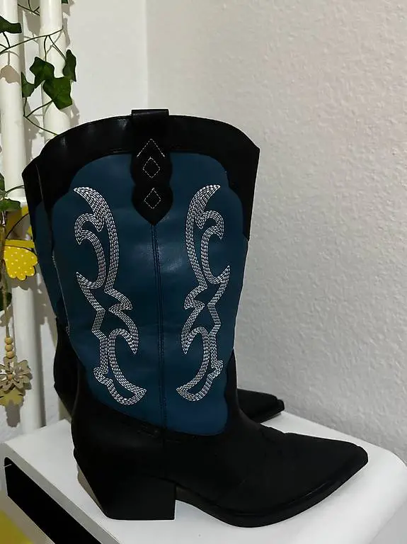 Black and blue cowboy boots