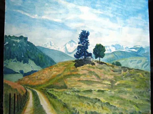 Margel-Sattel ob Schwanden, signiert: F. Wolf, dat.: (19)88