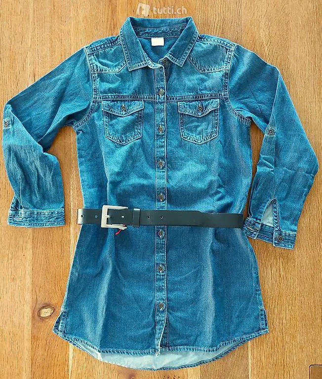 Kind 278 Mädchen Blusen-Kleid+Gürtel Frühjahr-Herbst Gr. 134