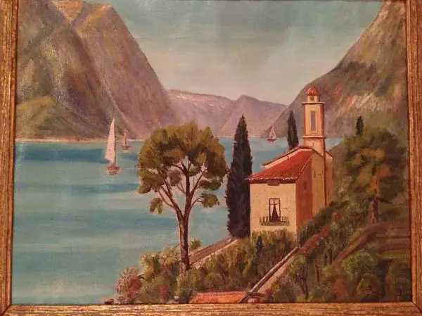 Disegno Oria Valsolda Lago di Lugano con chiesa