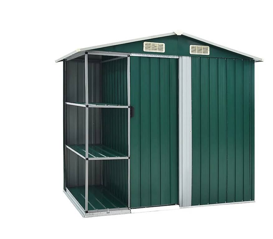 Gartenhaus mit Regal Grün 205x130x183 cm Eisen