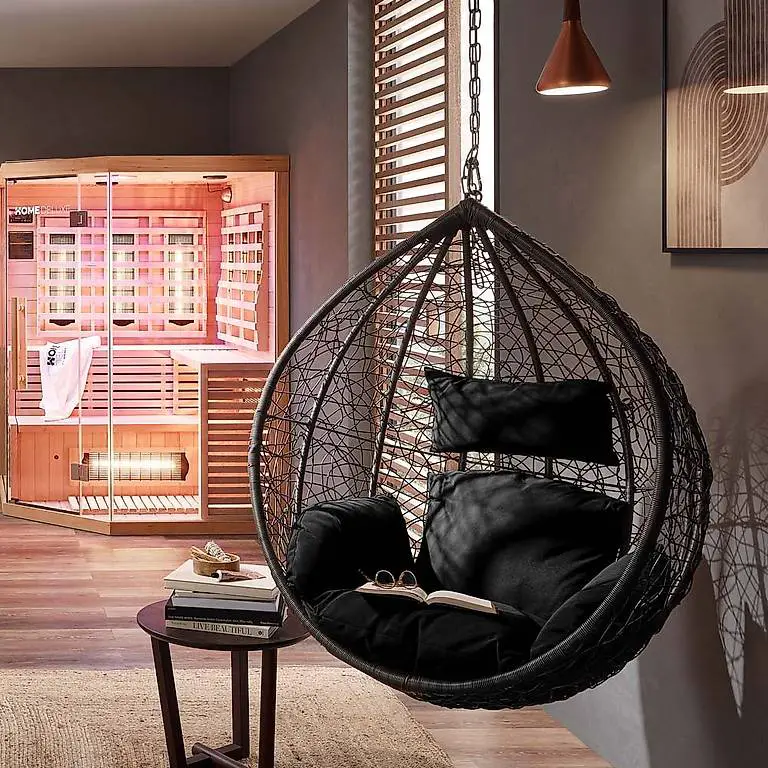 Polyrattan Hängesessel CUBA SCHWARZ - Nur Korb + Kissen