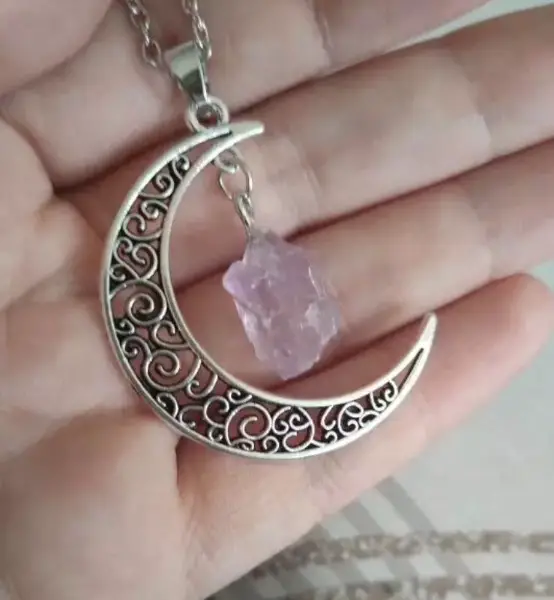 Rosenquarz Mond-Halskette