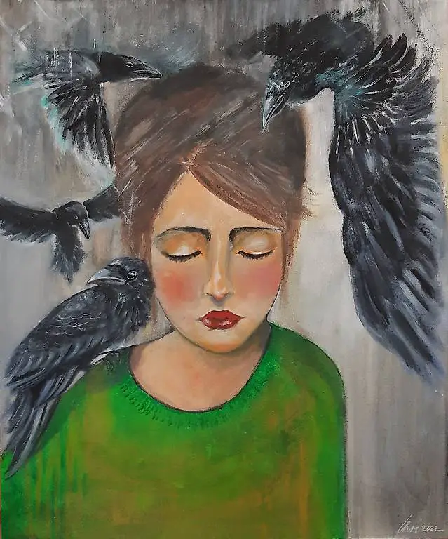 Bild Frau mit Krähen