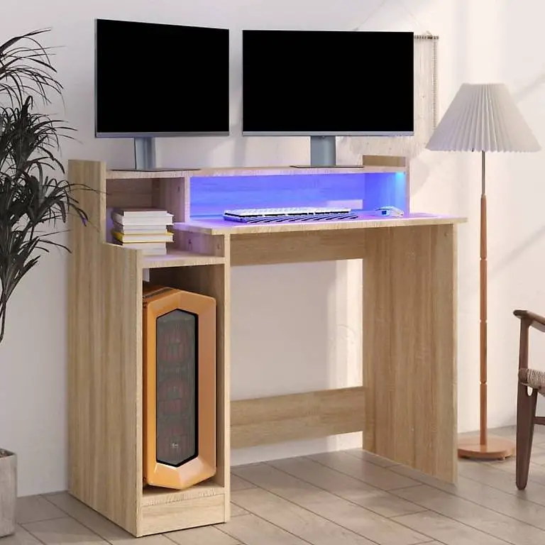 NeuSchreibtisch mit LEDs Sonoma-Eiche 97x45x90 c