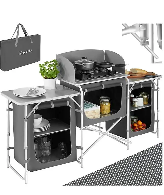 Campingküche XXL mit 5 Fächern grau