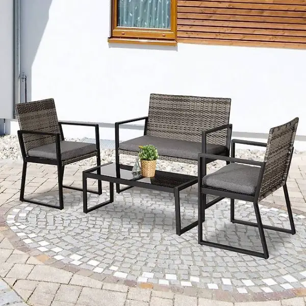 4-tlg Set Sitzgruppe Sofa Sitzkissen Garnitur Stahl grau