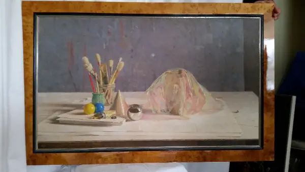 Mario Roffler 95x56 Gemälde auf Leinwand, La table d"atelier