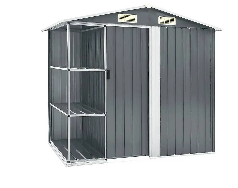 Gartenhaus mit Regal Grau 205x130x183 cm Eisen