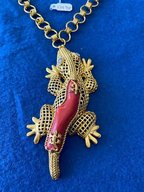 Halskette Eidechse Rot vergoldet 14 K Handmade